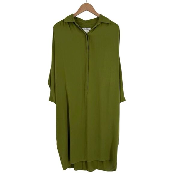 MaxMara Arizia Pure Washed Silk Charmeuse Oversized Dress in Green | Size 8 - Picture 2 of 7